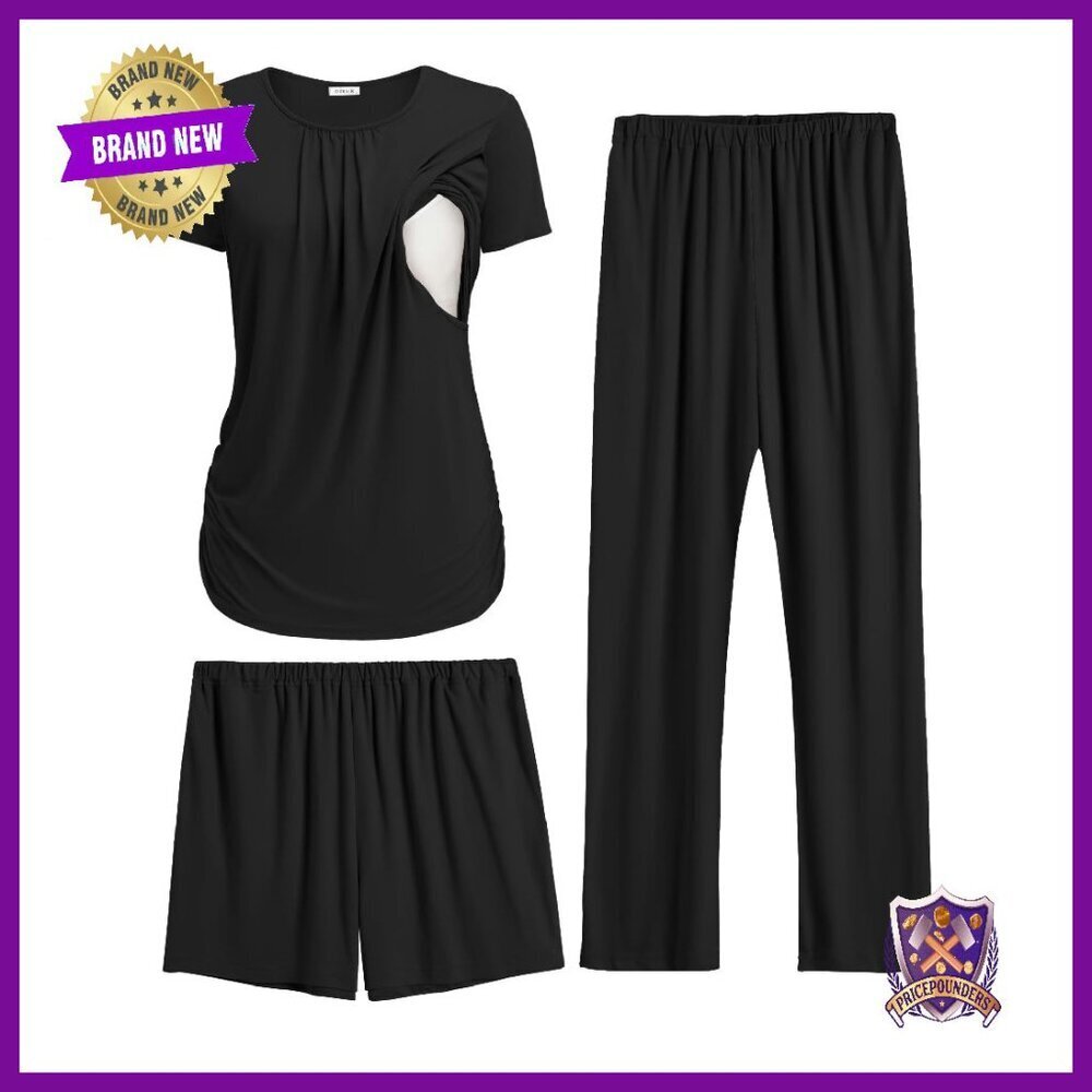 Maternity Nursing Pajama Set 3 Piece Postpartum Lounge Breastfeeding